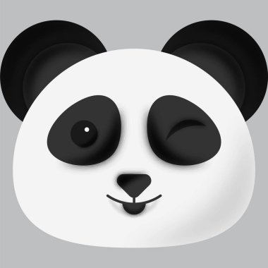 Winking Eye Cartoon Panda Bear Face Emoji On Grey Background.