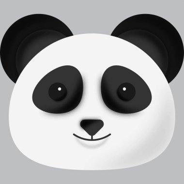 Cute Smile Panda Bear Cartoon Face On Grey Background.