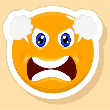 Sticker Style Steaming Ear Cartoon Emoji Illustration Yellow Background.