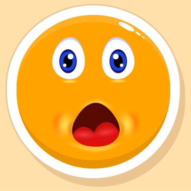 Sticker Style Open Mouth Cartoon Circle Face Over Yellow Background.