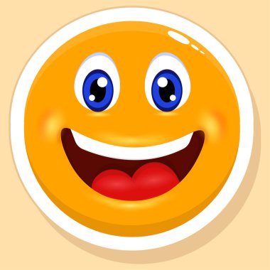 Sticker Style Gurgling Laughter Face Cartoon Emoji Yellow Background.