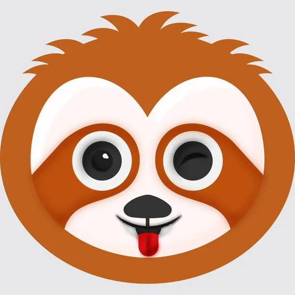 Tongue Out Winking Eye Sloth Animal Cartoon Emoji Face Grey — Διανυσματικό Αρχείο