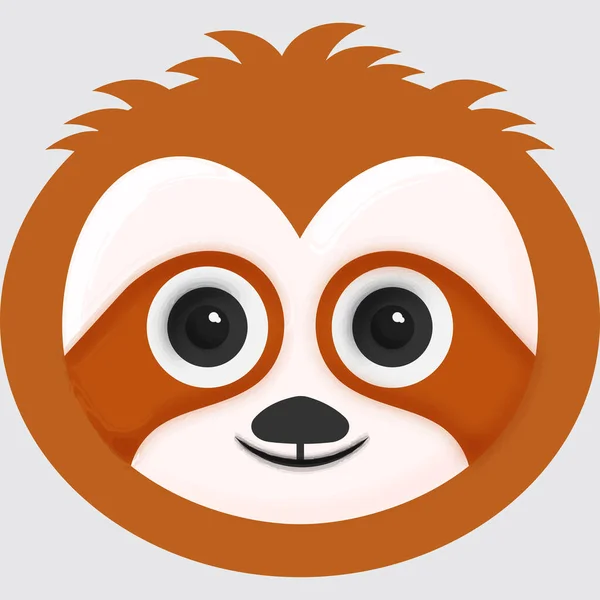 Cute Smiley Cartoon Sloth Animal Face Grey Background — Διανυσματικό Αρχείο