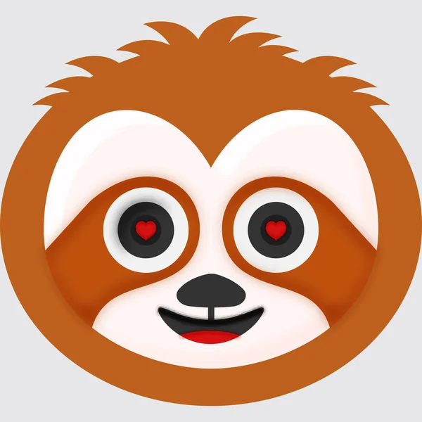 Heart Eyes Sloth Animal Cartoon Face Emoji Grey Background — Archivo Imágenes Vectoriales