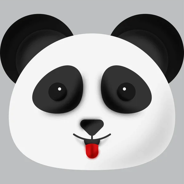 Tongue Out Panda Animal Cartoon Face Grey Background — Archivo Imágenes Vectoriales