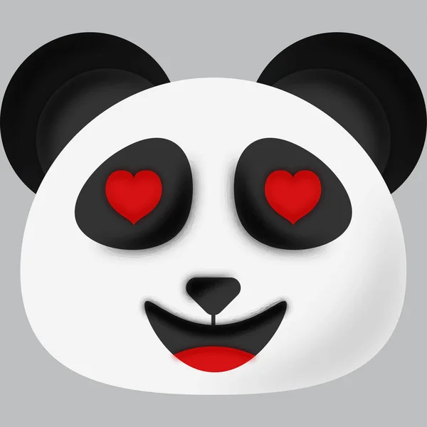 Heart Eyes Panda Animal Cartoon Face Emoji Grey Background — Archivo Imágenes Vectoriales