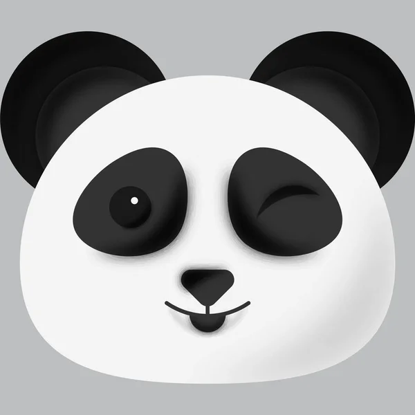 Winking Eye Cartoon Panda Bear Face Emoji Grey Background — Archivo Imágenes Vectoriales