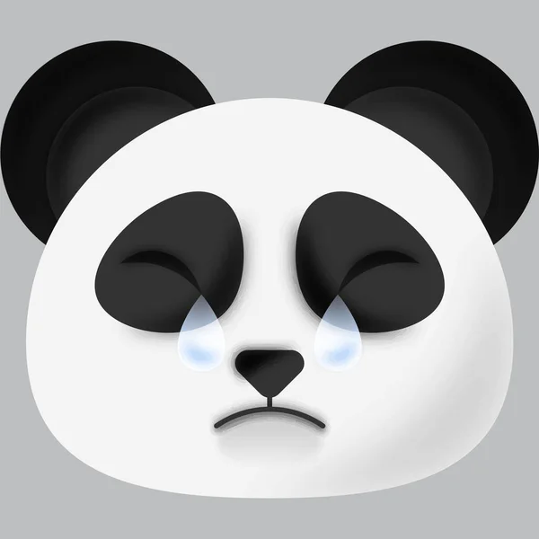 Tears Falling Panda Cartoon Face Emoji Grey Background — Vettoriale Stock