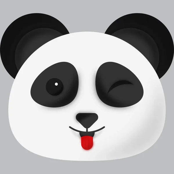 Winking Eye Tongue Out Panda Cartoon Face Grey Background — Archivo Imágenes Vectoriales