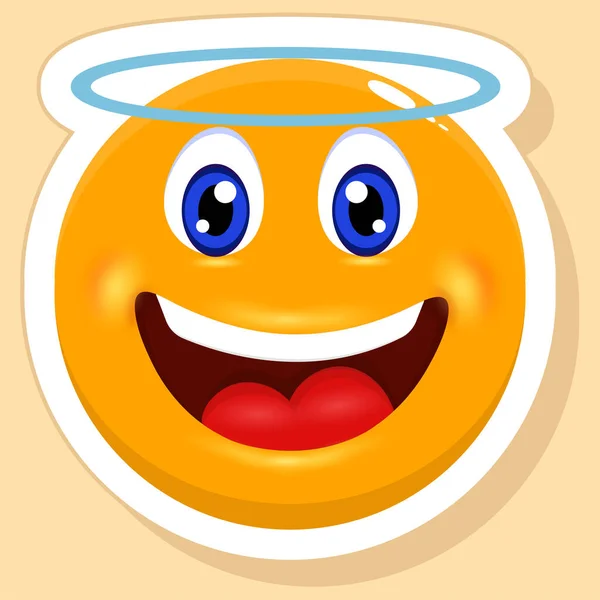 Sticker Style Laughing Angel Cartoon Emoji Yellow Background — Vetor de Stock