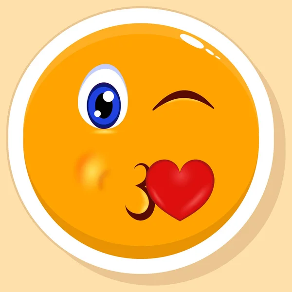 Sticker Style Face Blowing Kiss Emoji Yellow Background — 스톡 벡터