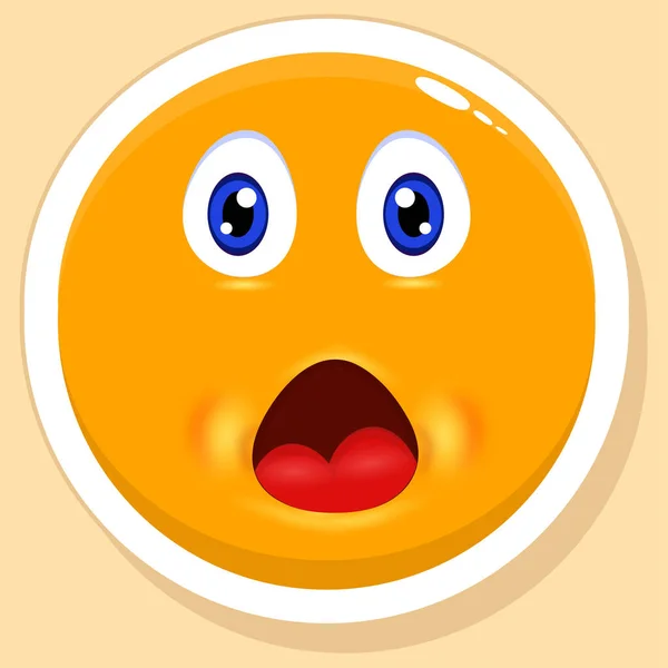 Sticker Style Open Mouth Cartoon Circle Face Yellow Background — Archivo Imágenes Vectoriales