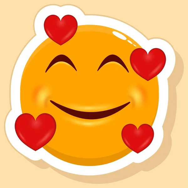 Isolated Sticker Heart Fly Loving Cartoon Circle Face Emoji Yellow — ストックベクタ