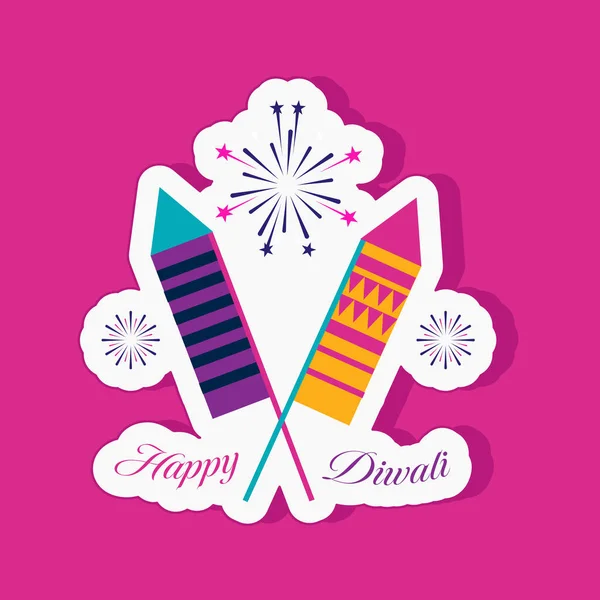 Illustration Cross Firecracker Rocket Fireworks Pink Background Happy Diwali Sticker — Stockový vektor