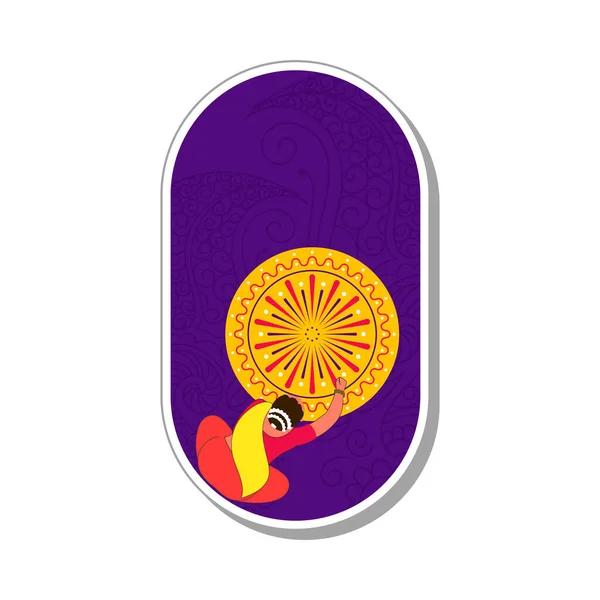 Sticker Style Top View Indian Woman Made Star Rangoli Purple —  Vetores de Stock