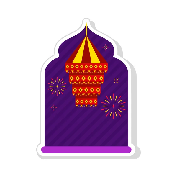 Isolated Sticker Jhumar Hanging Door Bursting Fireworks Purple Door Way — 스톡 벡터
