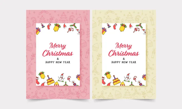 Merry Christmas Happy New Year Greeting Card Pink Yellow Color — Stock vektor