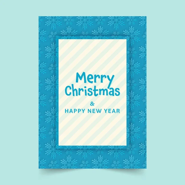 Merry Christmas Happy New Year Greeting Card Decorated Snowflakes Blue — Archivo Imágenes Vectoriales