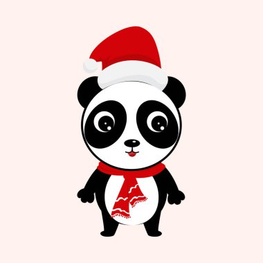 Beyaz Arkaplanda Noel Baba rolünde Şirin Panda.