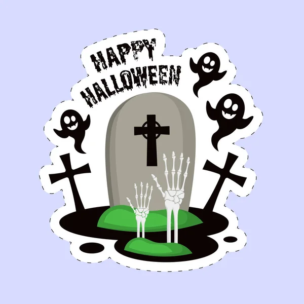 Ευτυχισμένο Halloween Γραμματοσειρά Στοιχεία Φεστιβάλ Στυλ Αυτοκόλλητο Μπλε Φόντο — Διανυσματικό Αρχείο