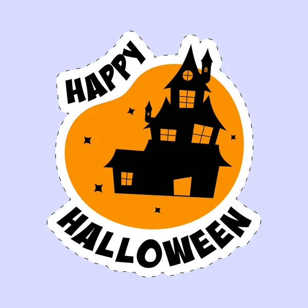 Sticker Style Happy Halloween Font Haunted House Orange Blue Tło — Wektor stockowy