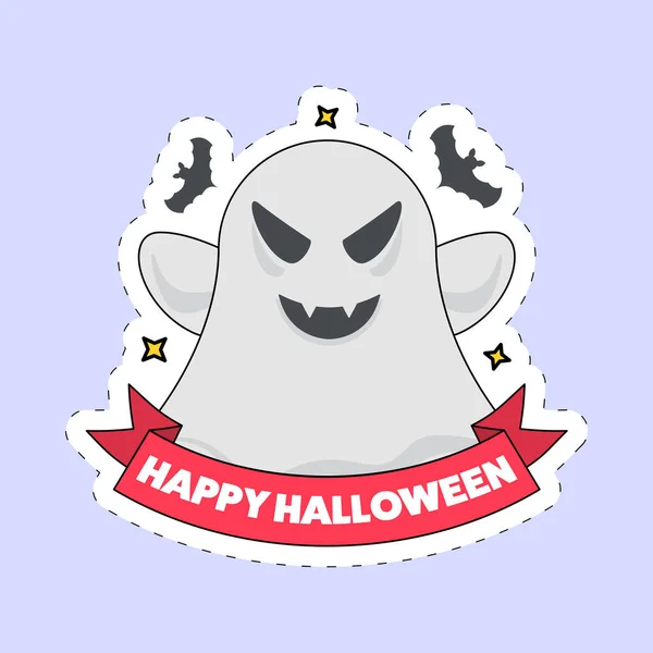 Feliz Fonte Halloween Com Fantasma Cômico Morcegos Voadores Estilo Adesivo — Vetor de Stock