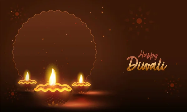Indian Light Festival Happy Diwali Celebration Illuminated Oil Lamps Diya — Stock Vector