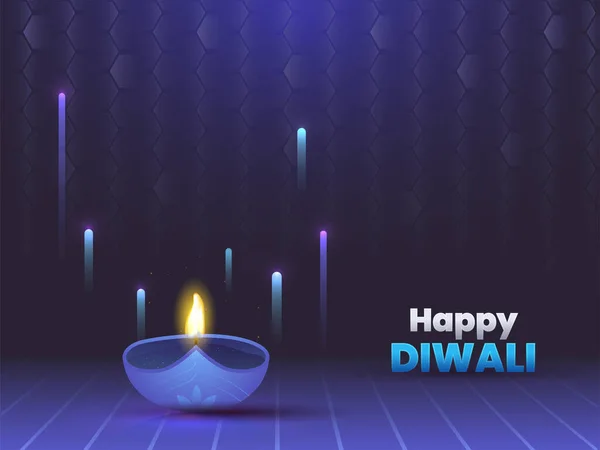 Feliz Conceito Celebração Diwali Com Lâmpada Óleo Iluminada Diya Tech — Vetor de Stock