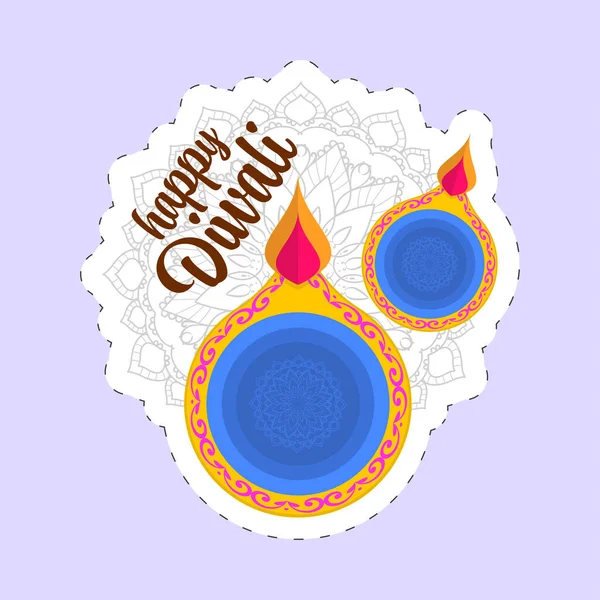 Fuente Diwali Feliz Con Vista Superior Las Lámparas Aceite Lit — Vector de stock