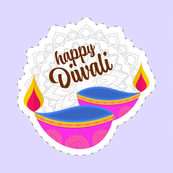 Fuente Diwali Feliz Con Lámpara Aceite Lit Diya Patrón Mandala — Archivo Imágenes Vectoriales