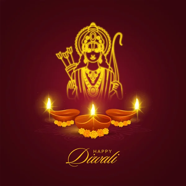 Festiwal Indian Light Happy Diwali Festival Złotą Ilustracją Mitologicznego Lorda — Wektor stockowy