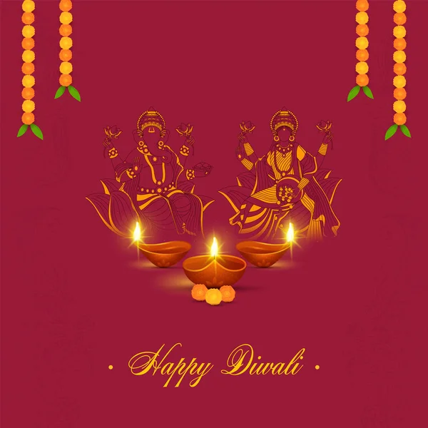 Indian Light Festival Happy Diwali Concept Lord Ganesha Goddess Lakshmi — Stock Vector