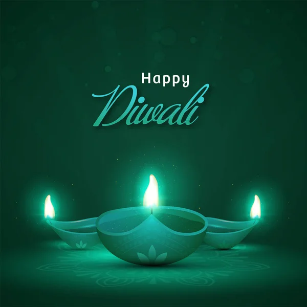 Joyeux Concept Célébration Diwali Avec Des Lampes Vertes Huile Illuminée — Image vectorielle