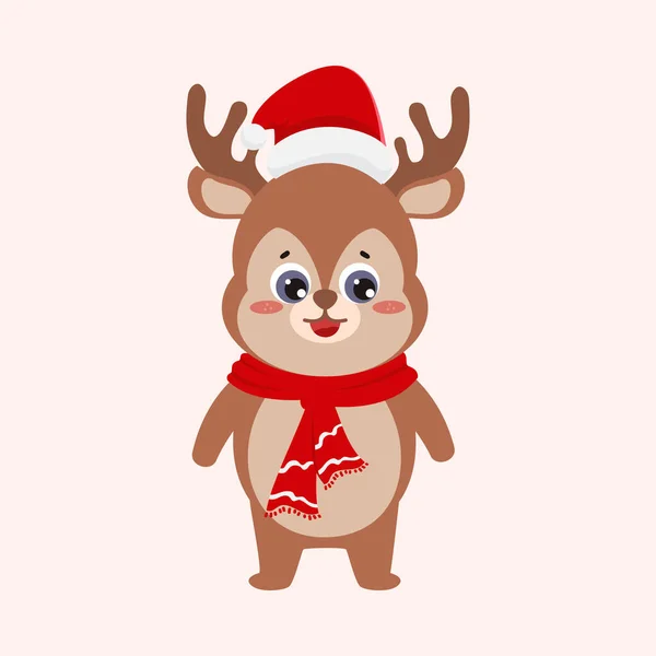 Cute Reindeer Santa White Background — Stock Vector