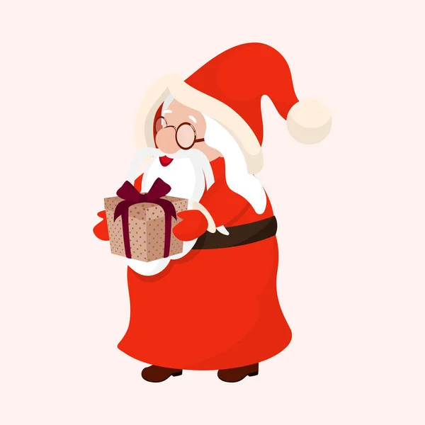 Babbo Natale Carino Che Indossa Occhiali Vista Con Confezione Regalo — Vettoriale Stock