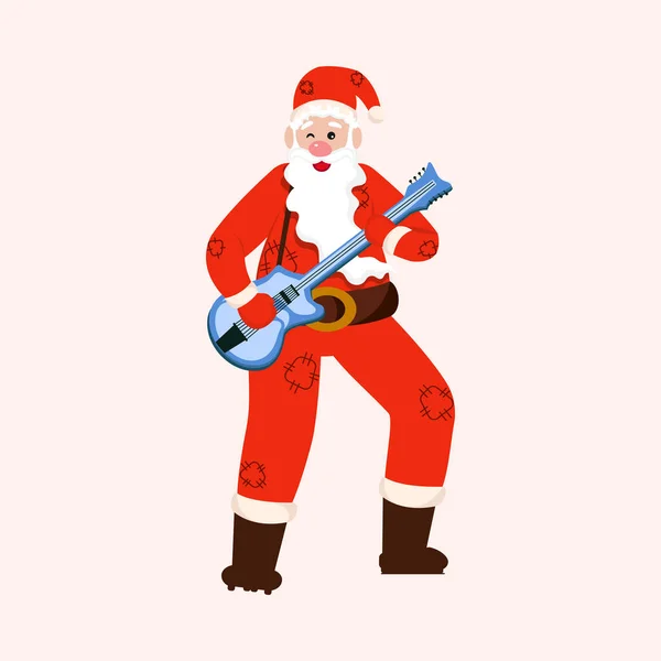酷圣诞老人条款眨眼和弹吉他 — 图库矢量图片