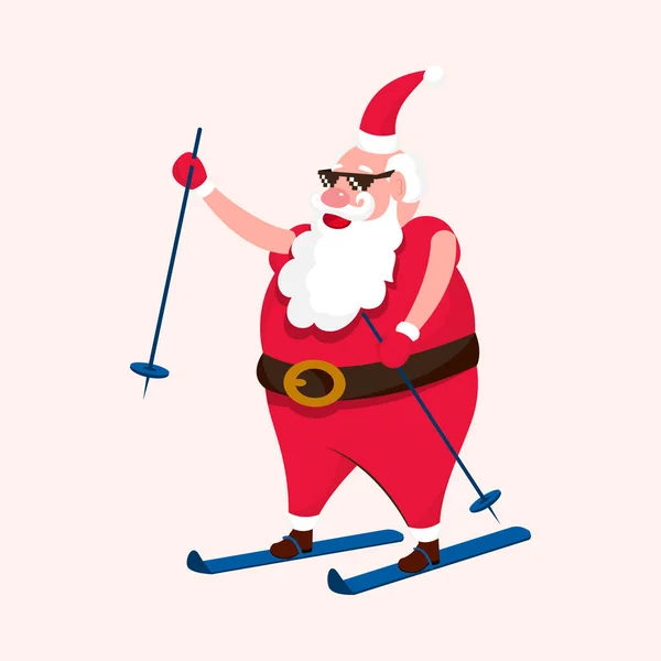 Cool Babbo Natale Indossare Occhiali Neri Facendo Sci — Vettoriale Stock