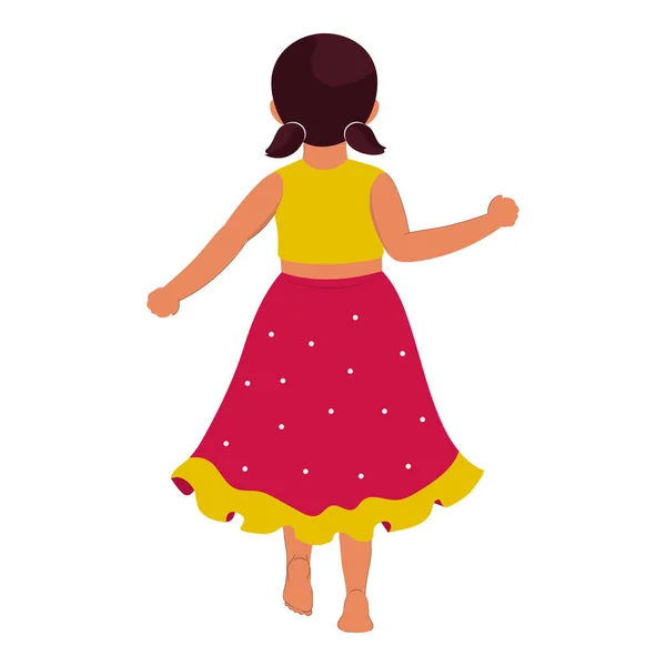 Πίσω Όψη Της Ινδικής Νεαρή Κοπέλα Στέκεται Λευκό Φόντο — Διανυσματικό Αρχείο