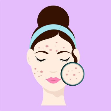 Yüzünde Beyaz Saçlı Genç Kız Pembe Arkaplana Karşı Simge.