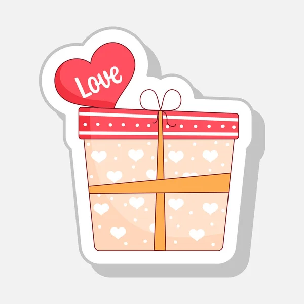 用扁平礼盒象征孤立的粘贴式爱情心形标签 — 图库矢量图片