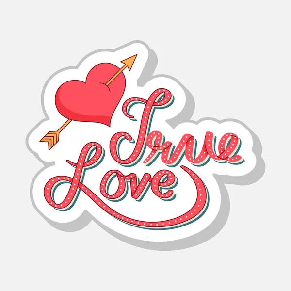 Sticker Style True Love Text Arrow Hit Heart Symbol Flat — 스톡 벡터