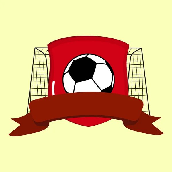 Blank Ribbon Soccer Ball Shield Goal Net Yellow Background Football — Stock Vector
