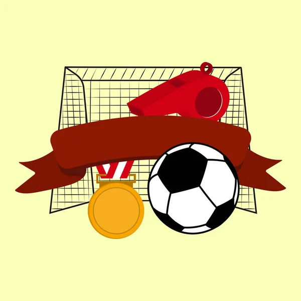 Isolated Blank Ribbon Soccer Ball Gold Medal Whistle Goal Net — Stock Vector