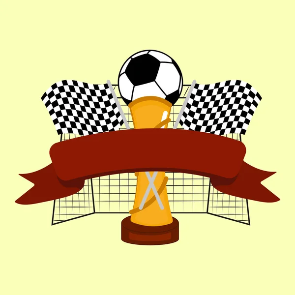 Conceito Campeonato Futebol Com Fita Branca Troféu Dourado Bandeiras Verificadas — Vetor de Stock