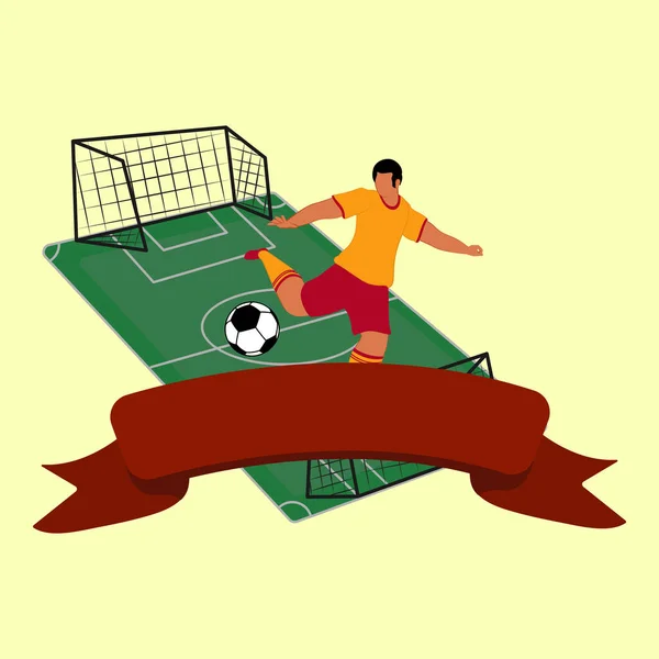 Football Match Concept Blank Ribbon Soccer Ball Kunk Faceless Player — 스톡 벡터