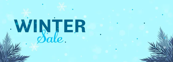 Зимовий Розпродаж Банер Або Дизайн Заголовка Сніжинками Ялиновими Листям Прикрашеними — стоковий вектор