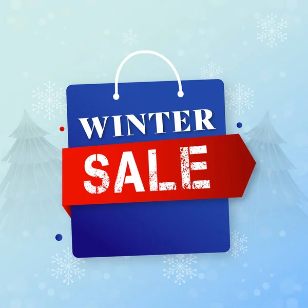 Зимовий Плакат Продажу Або Дизайн Шаблону Сумкою Покупок Сніжинки Ялинки — стоковий вектор