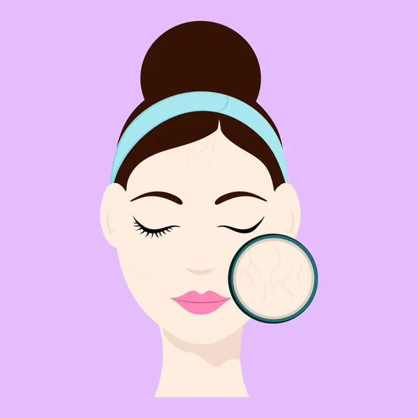 Beautiful Girl Dry Skin Face Icon Pink Background — Stock Vector