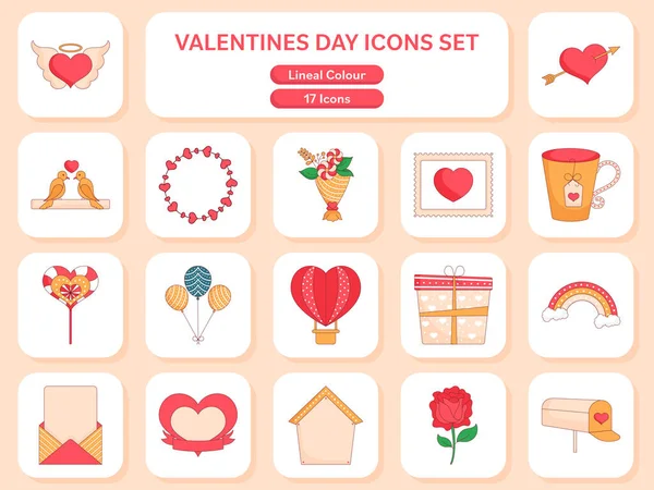Isolierte Valentinstag Lineal Icons Set Flachem Stil — Stockvektor