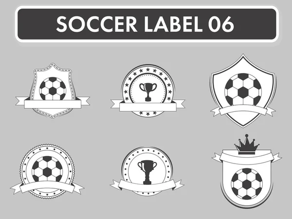 Set Doodle Style Soccer Label Badge Shield Element Gray Background — Stock Vector